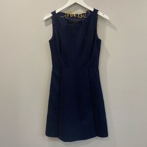 TahariโNavyโBlueโTexturedย AโLineโDress